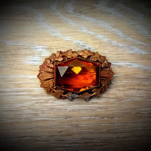Vintage Amber Glass Brooch - Art Nouveau Style